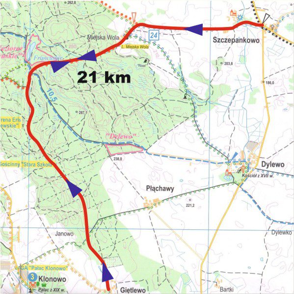 Mapa trasy I Biegu Sasinów na nartorolkach